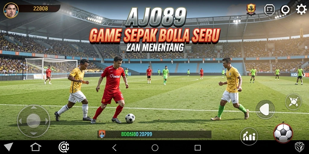 Tampilan utama AJO89 menampilkan permainan sepak bola yang intens dan kompetitif.
