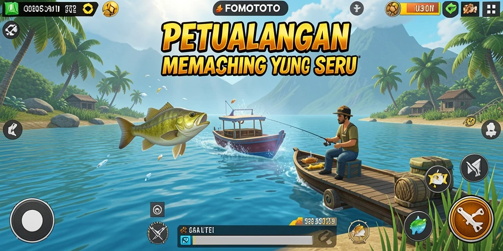 Tampilan gameplay FOMOTOTO yang menakjubkan saat memancing.