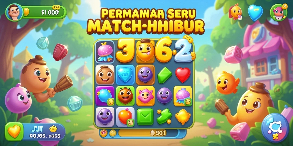 Gameplay seru Match-3 di JJ62 dengan grafis warna-warni.