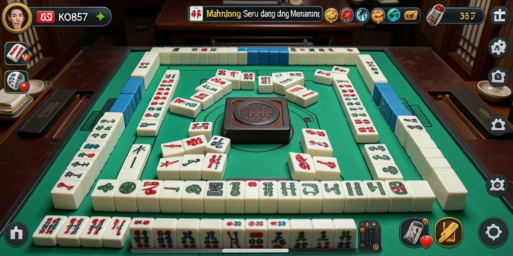 Screenshot gameplay KO857 menampilkan ubin Mahjong yang cantik dan menyenangkan.