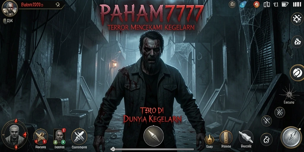 Screenshot menampilkan gameplay PAHAM777 dengan suasana horor yang mencekam.
