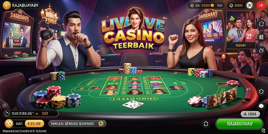 Screenshot RAJABUAYA89 menampilkan dealer profesional dalam permainan Live Casino.